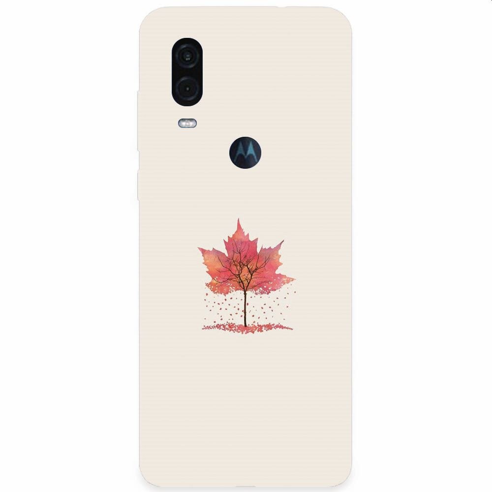 Husa silicon pentru Motorola One Vision, Autumn Tree Leaf Shape Illustration