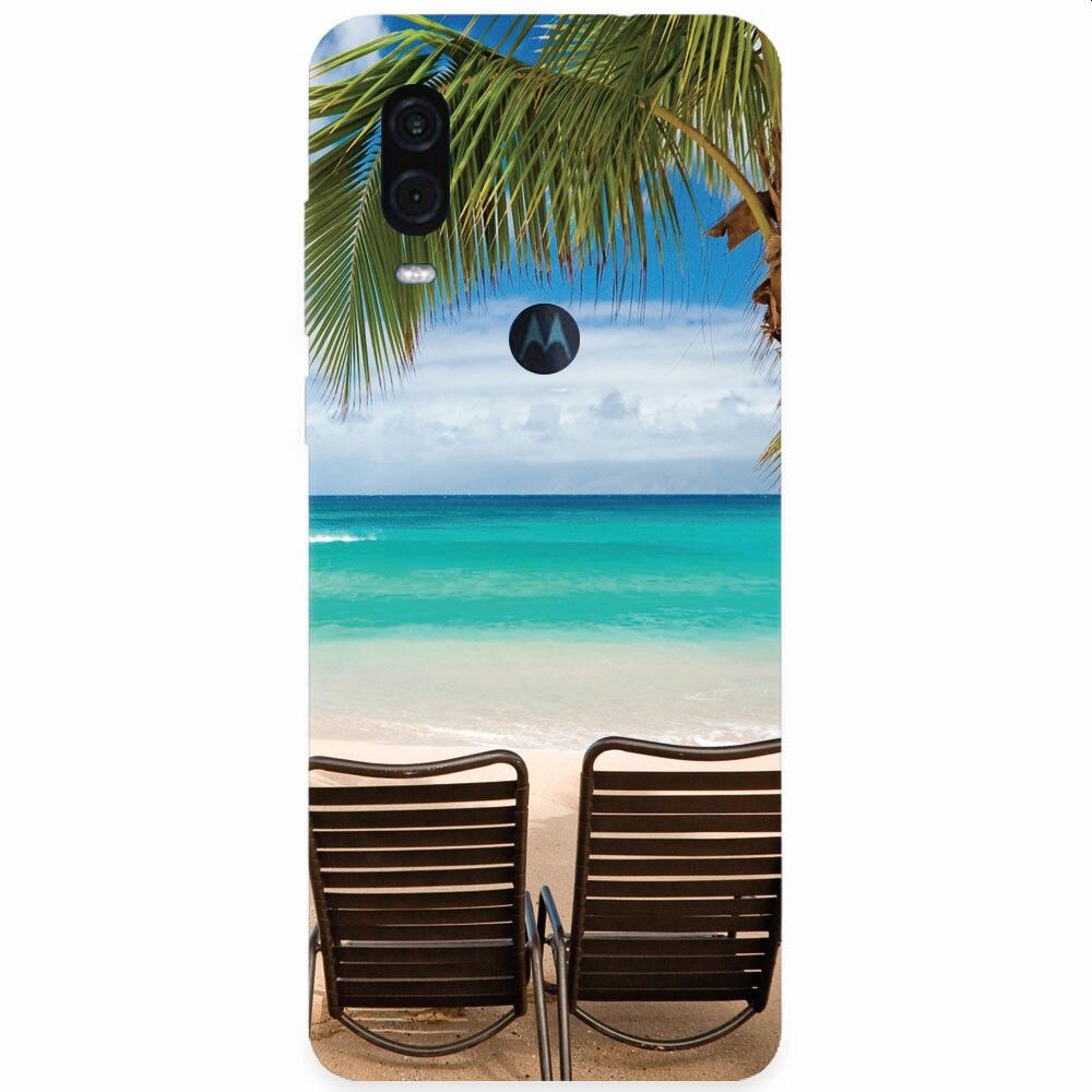 Husa silicon pentru Motorola One Vision, Beach Chairs Palm Tree Seaside