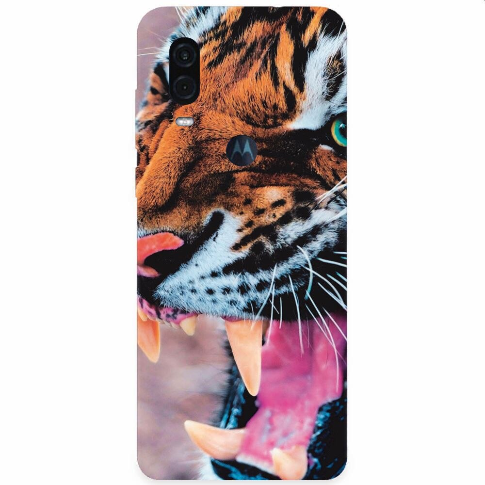 Husa silicon pentru Motorola One Vision, Angry Tiger Teeth Fresh