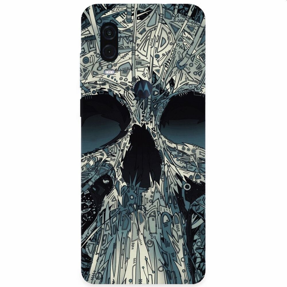 Husa silicon pentru Motorola One Vision, Abstract Skull Artwork Illustration