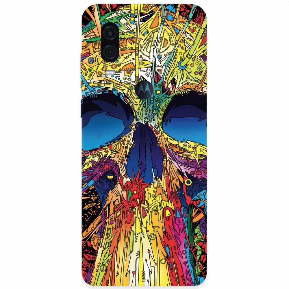 Husa silicon pentru Motorola One Vision, Abstract Multicolored Skull
