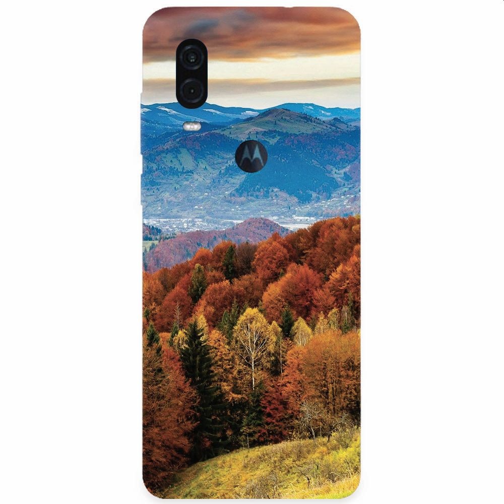 Husa silicon pentru Motorola One Vision, Autumn Mountain Fall Rusty Forest Colours