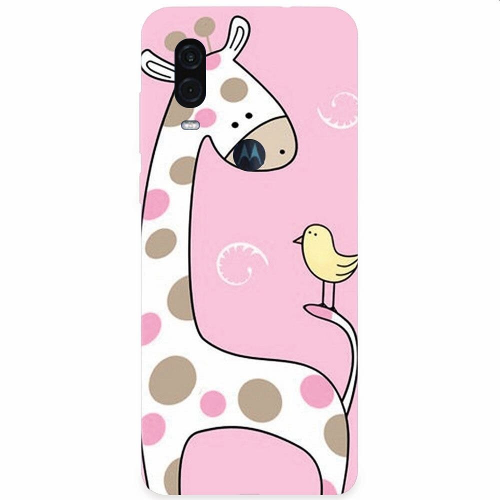 Husa silicon pentru Motorola One Vision, Cute Giraffe