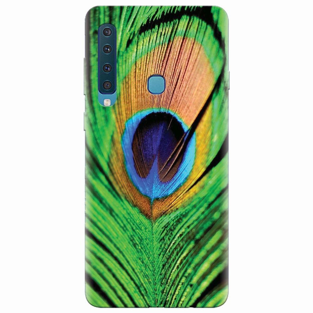 Husa silicon pentru Samsung Galaxy A9 2018, Peacock Feather Green Blue