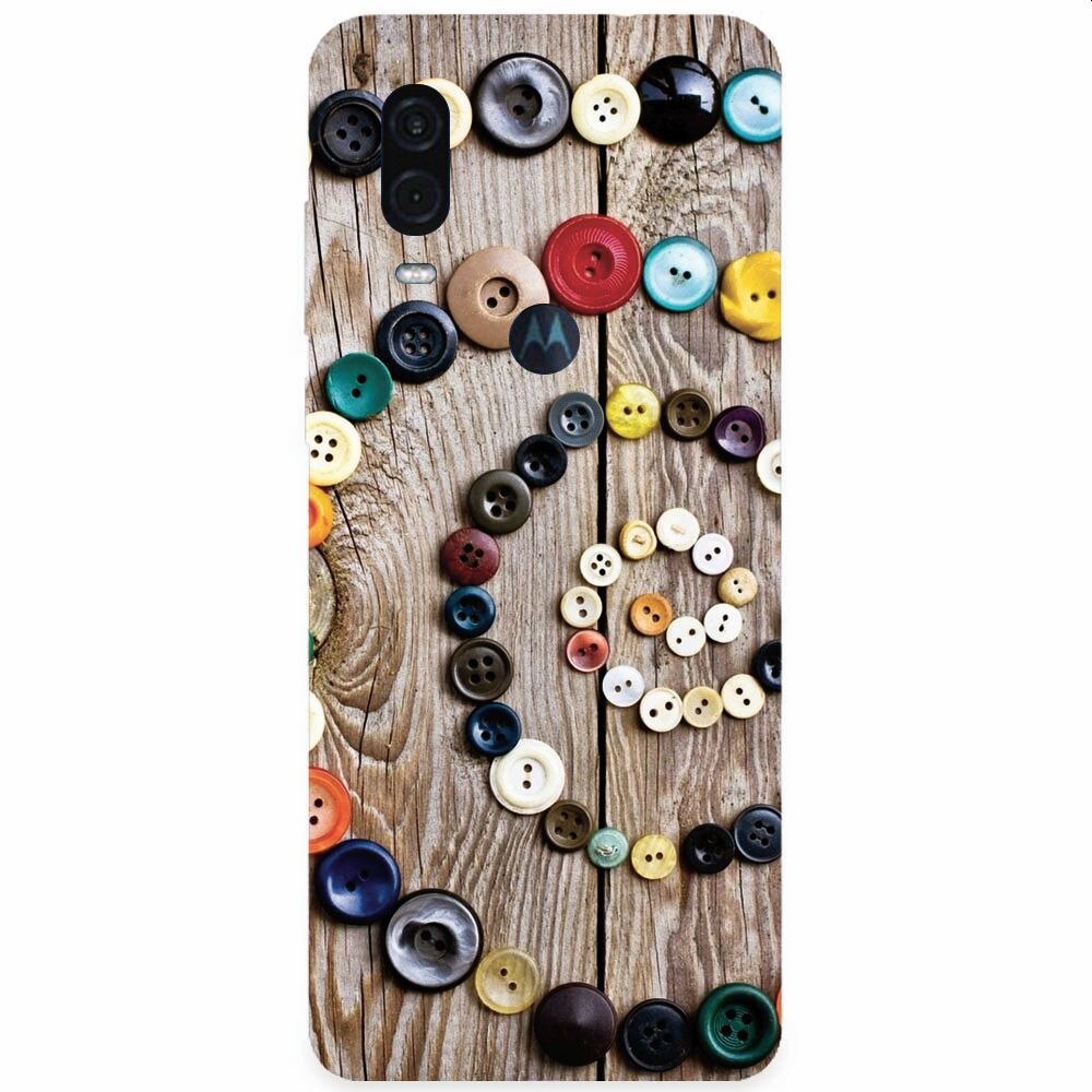 Husa silicon pentru Motorola One Vision, Colorful Buttons Spiral Wood Deck