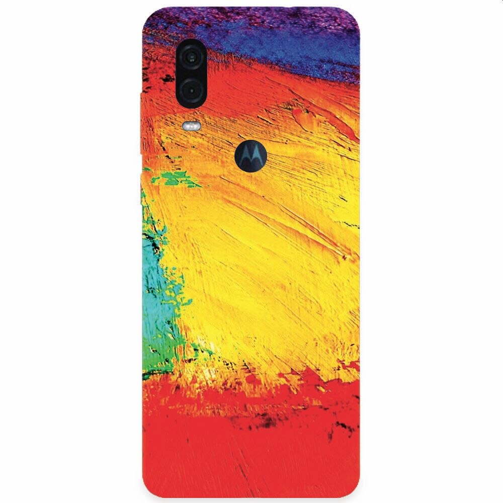 Husa silicon pentru Motorola One Vision, Colorful Dry Paint Strokes Texture