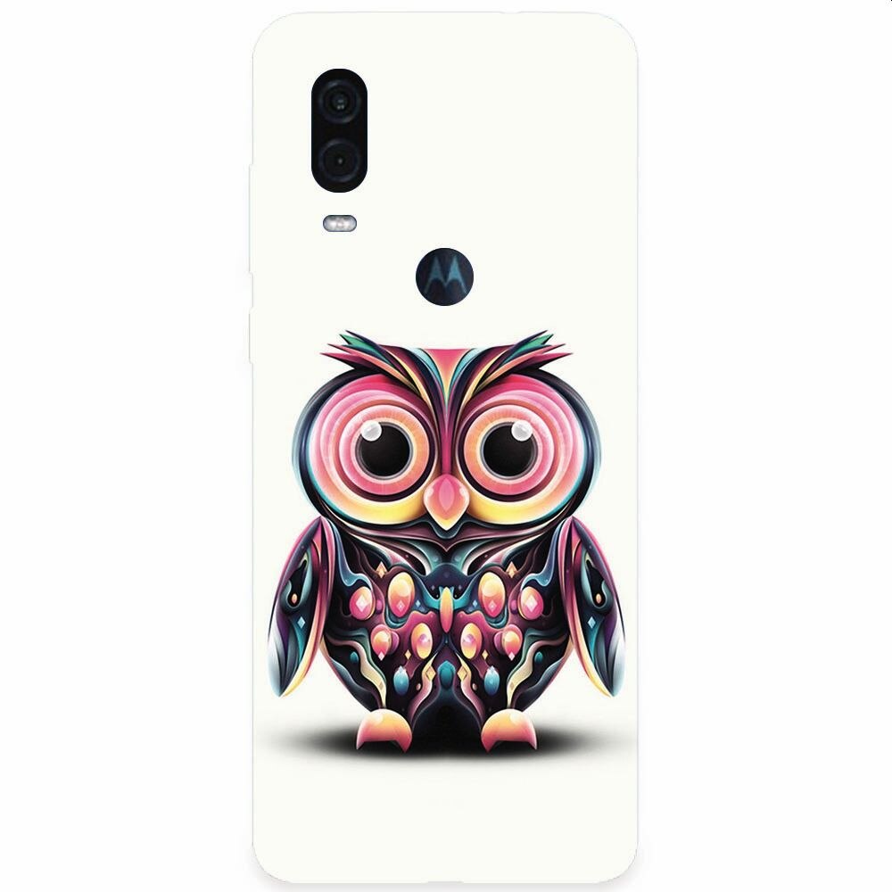 Husa silicon pentru Motorola One Vision, Colorful Owl Illustration