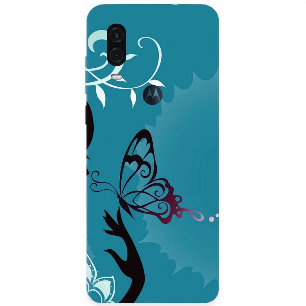 Husa silicon pentru Motorola One Vision, Blue Butterfly