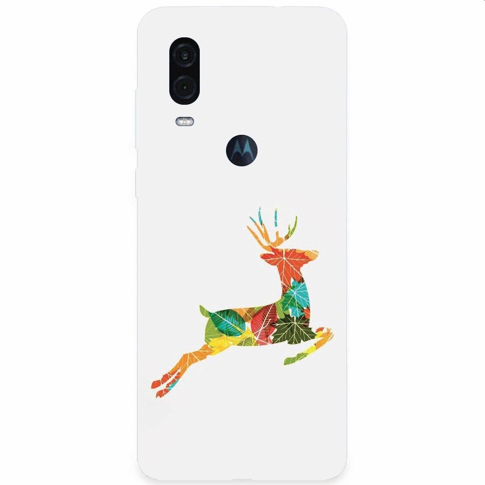 Husa silicon pentru Motorola One Vision, Colorful Reindeer Jump Illustration