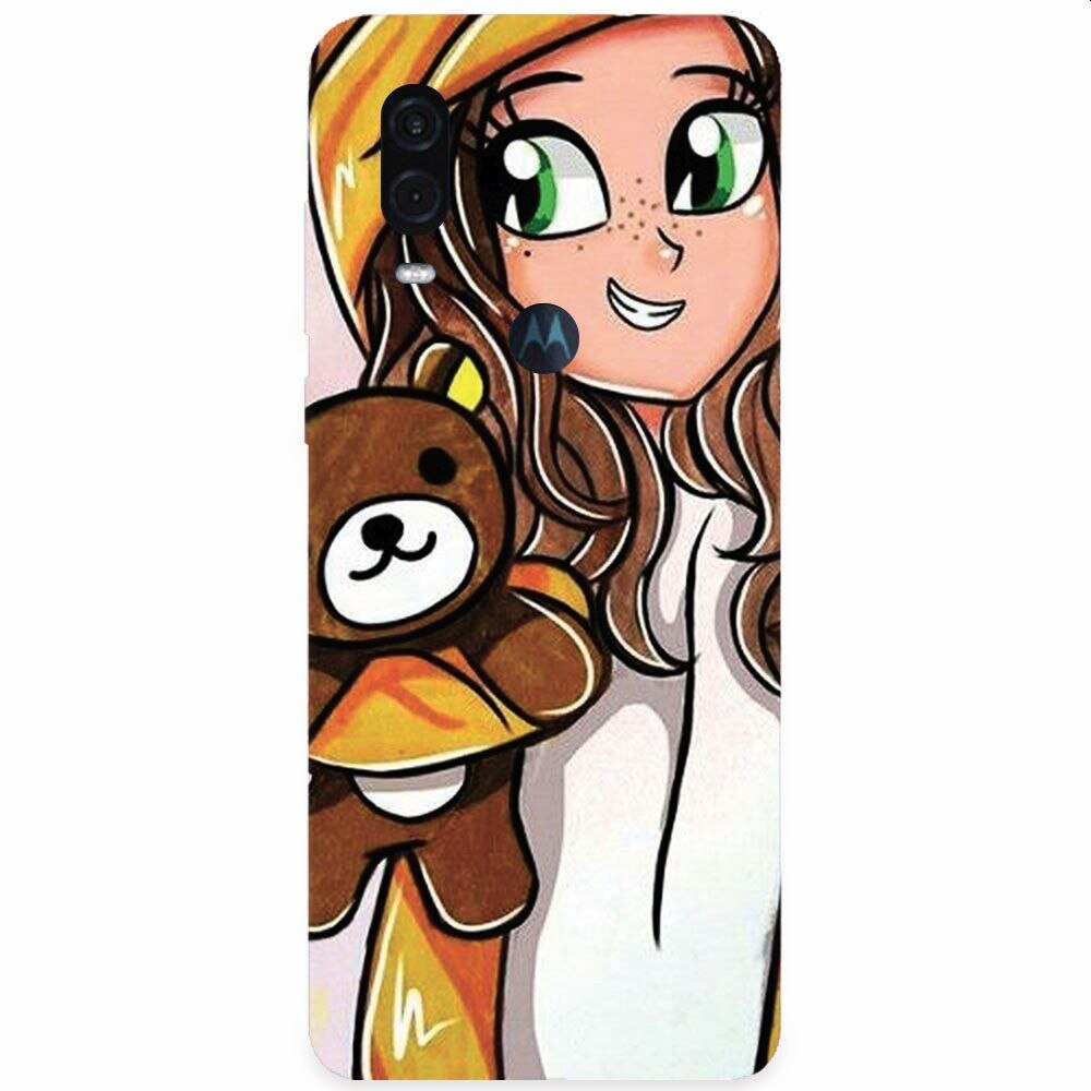 Husa silicon pentru Motorola One Vision, Girl With Little Bear