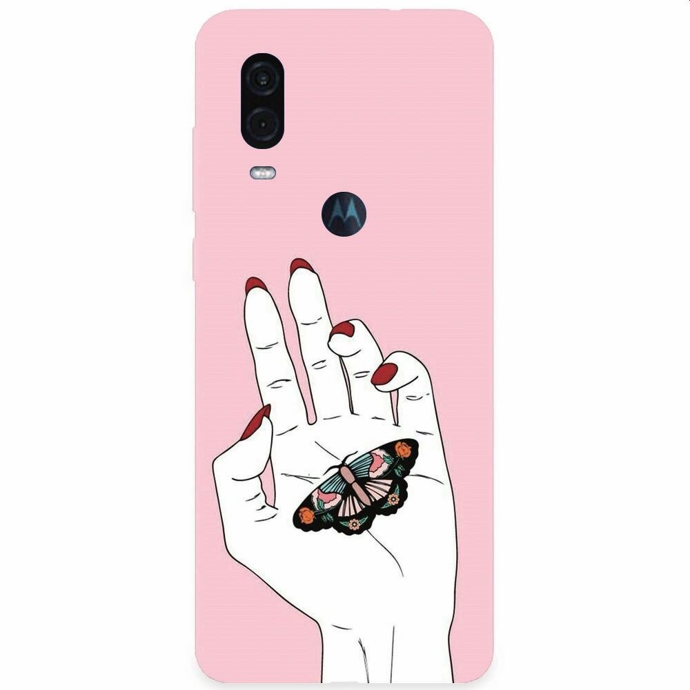 Husa silicon pentru Motorola One Vision, Butterfly In Hand