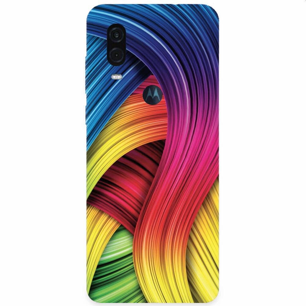 Husa silicon pentru Motorola One Vision, Curly Colorful Rainbow Lines Illustration