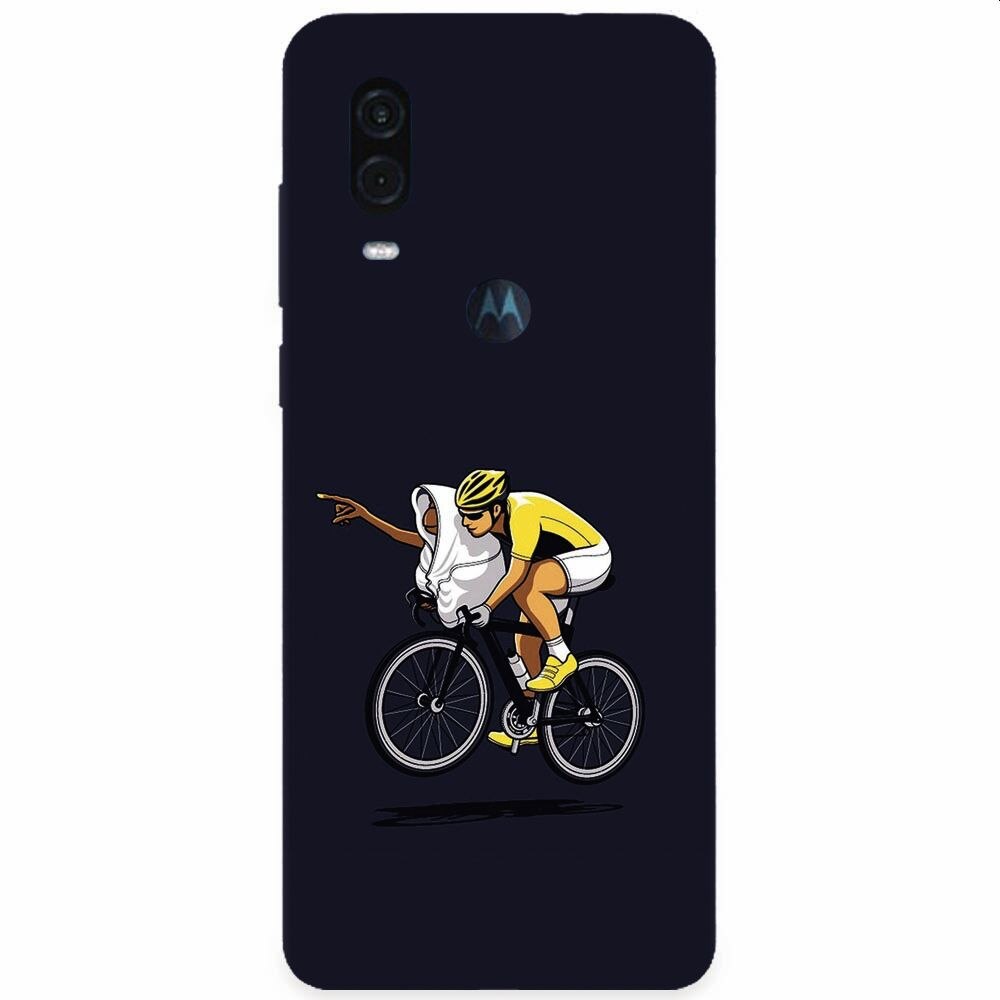 Husa silicon pentru Motorola One Vision, ET Riding Bike Funny Illustration