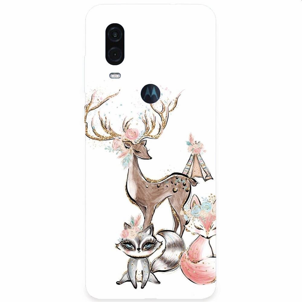 Husa silicon pentru Motorola One Vision, Foxs And Deer