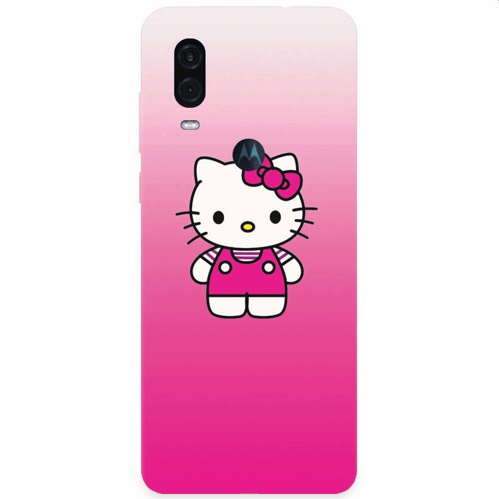 Husa silicon pentru Motorola One Vision, Cute Pink Catty