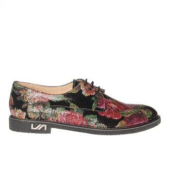 Pantofi dama din piele naturala - Negru imprimeu Flori - G10 NIF Pantofi dama din piele naturala - Negru imprimeu Flori - G10 NIF