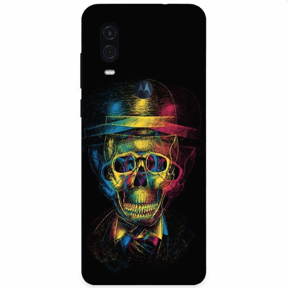 Husa silicon pentru Motorola One Vision, Colorfull skull 3d