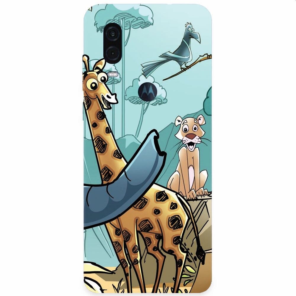 Husa silicon pentru Motorola One Vision, Children Drawings Elephants Giraffes Lions