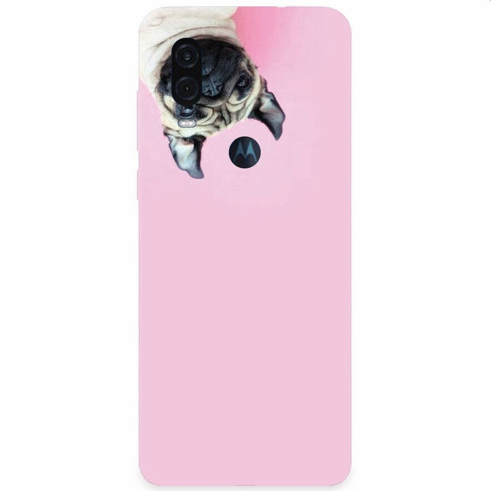 Husa silicon pentru Motorola One Vision, Dog And Pink