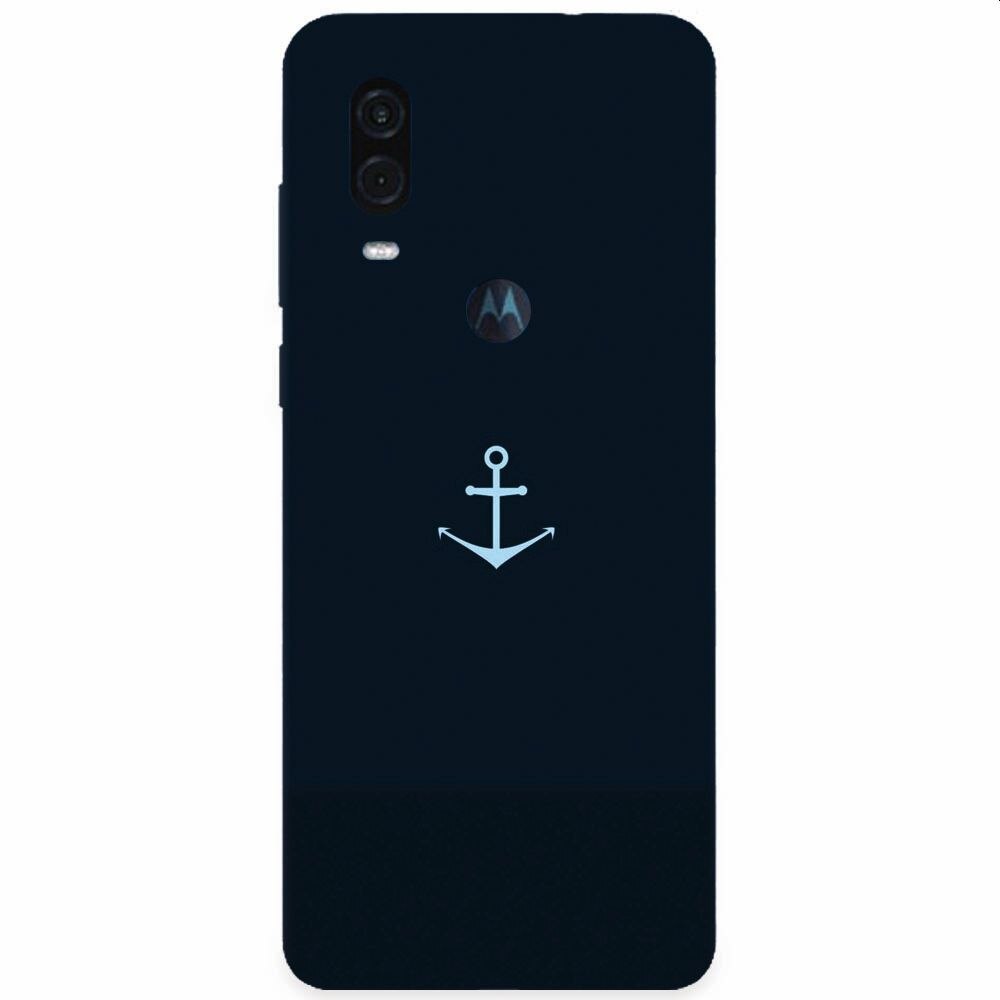 Husa silicon pentru Motorola One Vision, Blue Navy Anchor Illustration Flat