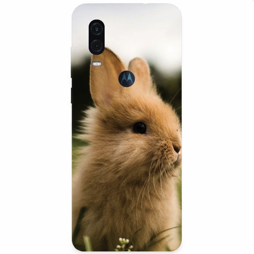 Husa silicon pentru Motorola One Vision, Cute Rabbit In Grass