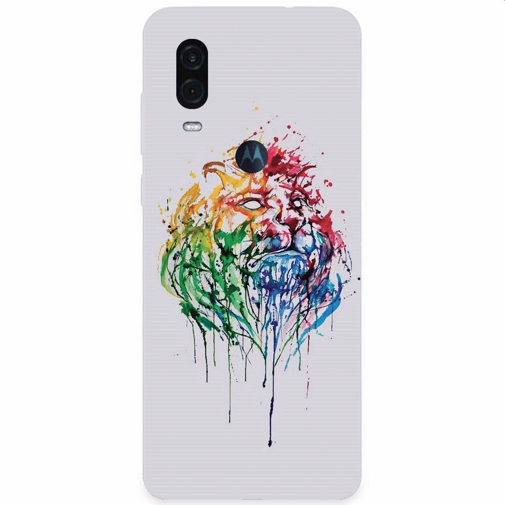 Husa silicon pentru Motorola One Vision, Paint Illustration Lion Head