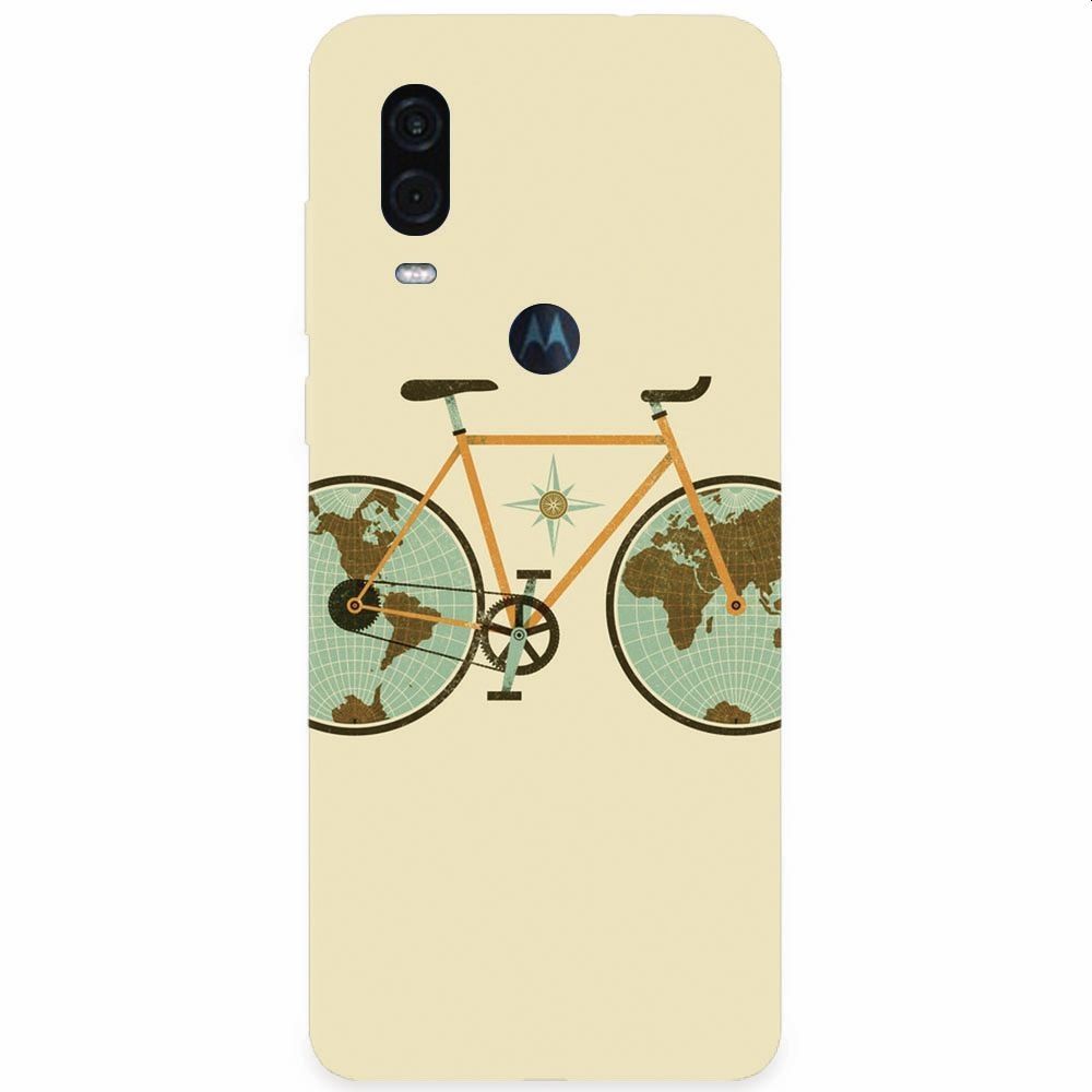 Husa silicon pentru Motorola One Vision, Retro Bicycle Illustration