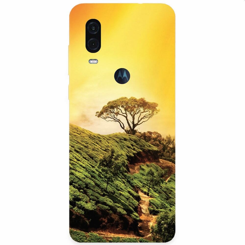 Husa silicon pentru Motorola One Vision, Hill Top Tree Golden Light