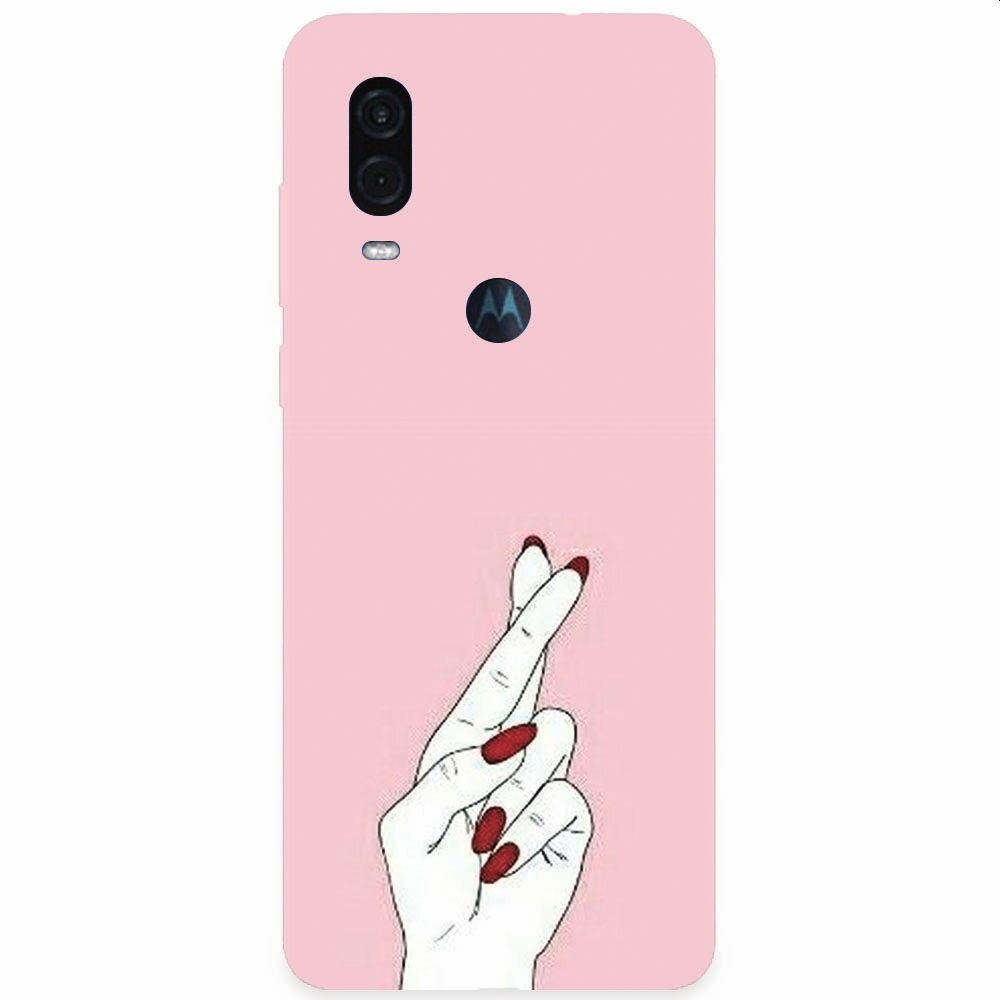 Husa silicon pentru Motorola One Vision, Pink Finger Cross