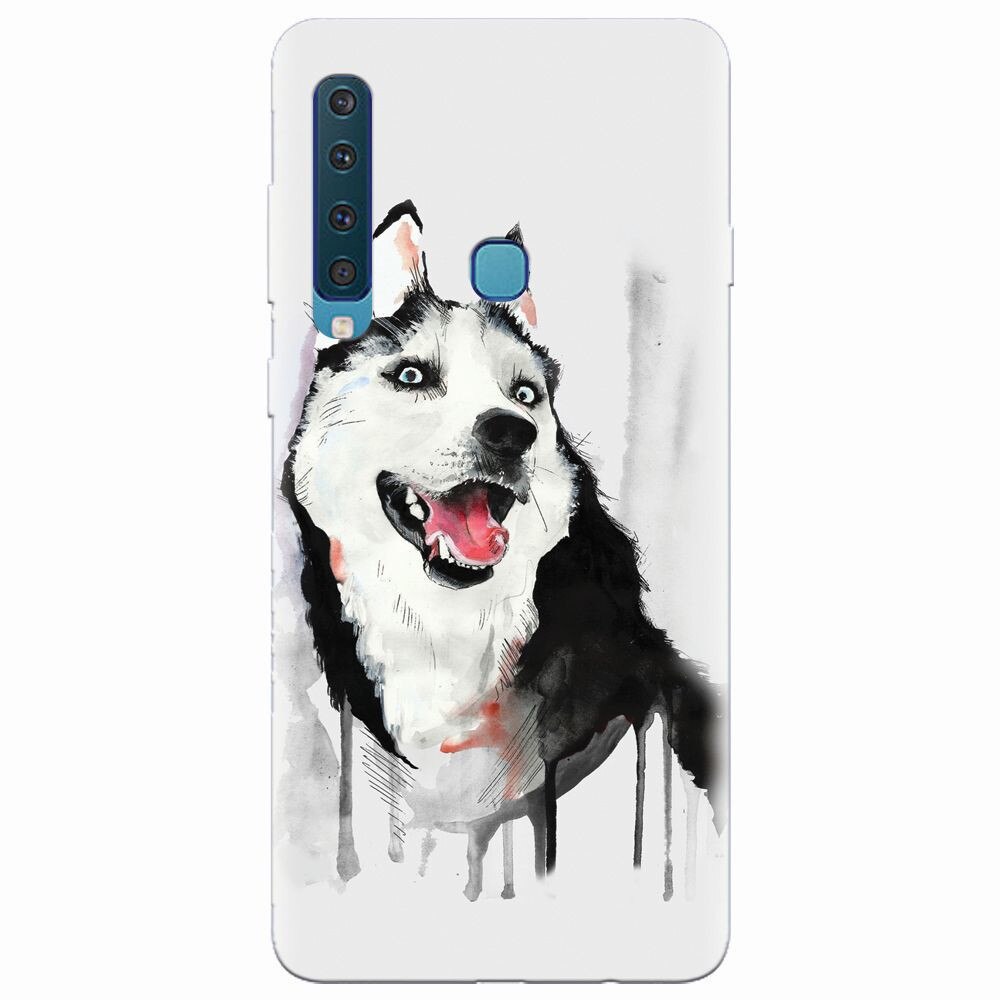Husa silicon pentru Samsung Galaxy A9 2018, Husky Dog Watercolor Illustration
