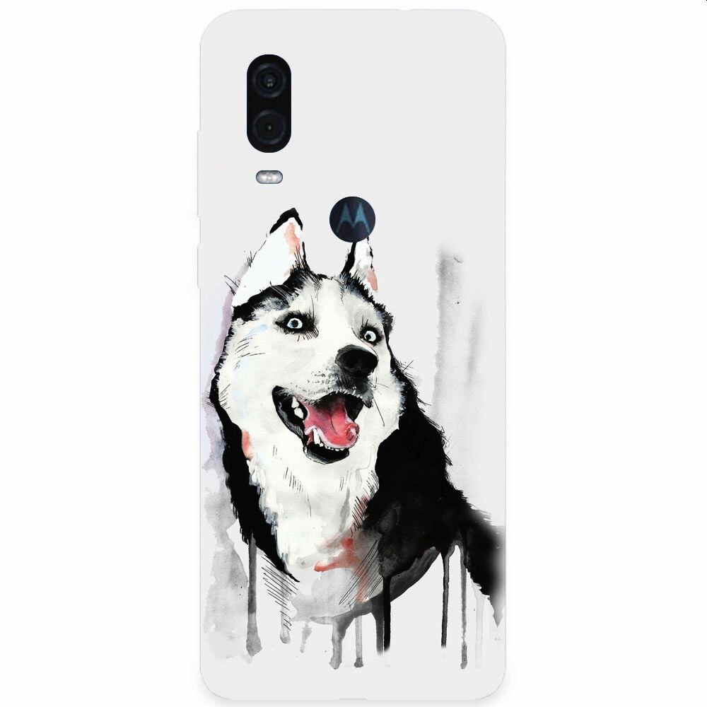 Husa silicon pentru Motorola One Vision, Husky Dog Watercolor Illustration