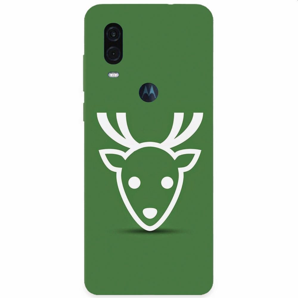 Husa silicon pentru Motorola One Vision, Minimal Reindeer Illustration Green