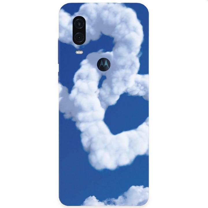 Силиконов калъф за Motorola One Vision, Heart Shaped Clouds Blue Sky