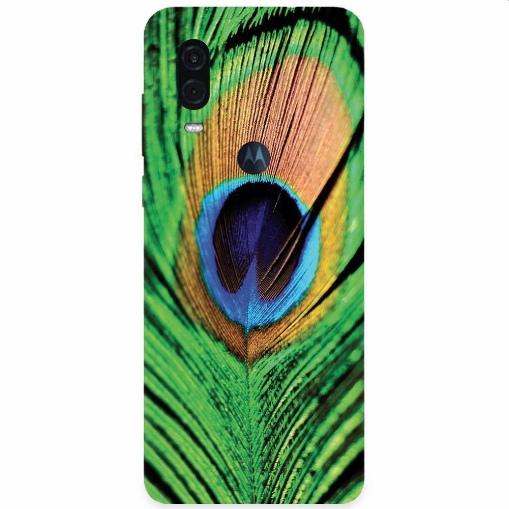 Husa silicon pentru Motorola One Vision, Peacock Feather Green Blue