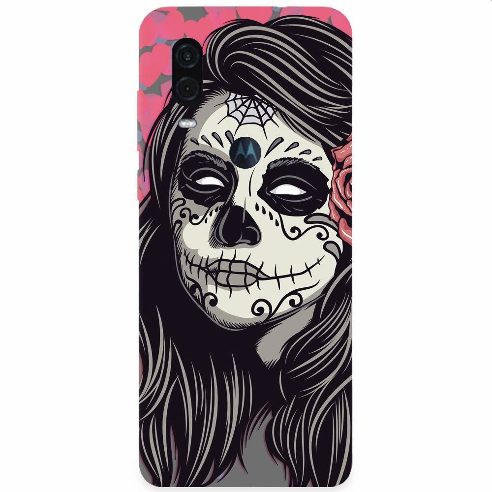 Husa silicon pentru Motorola One Vision, Mexican Girl Skull