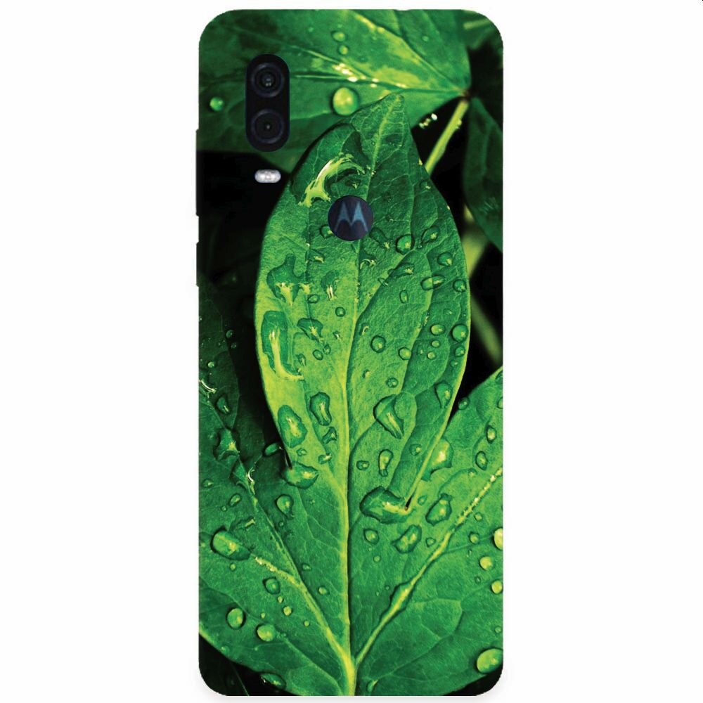 Husa silicon pentru Motorola One Vision, Leaves And Dew
