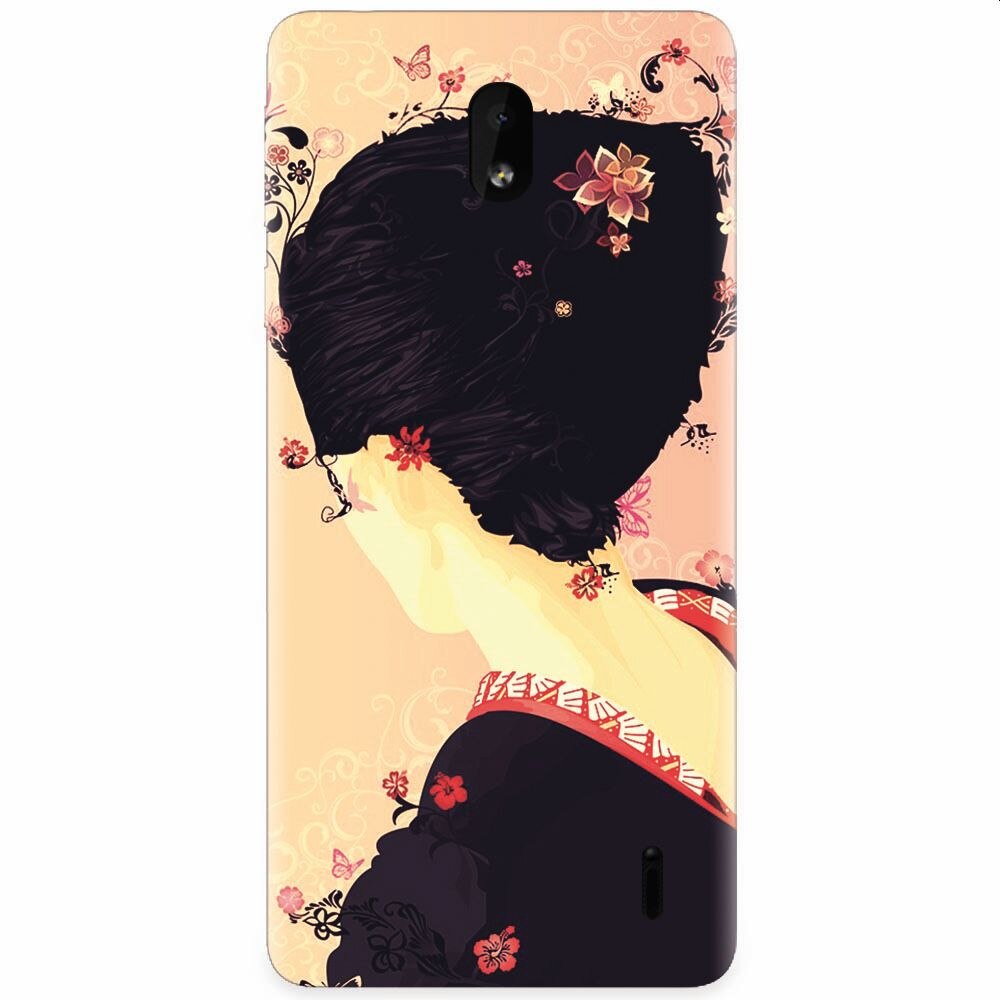 Husa silicon pentru Nokia 1 Plus, Japanese Geisha Illustration Cherry Blossom