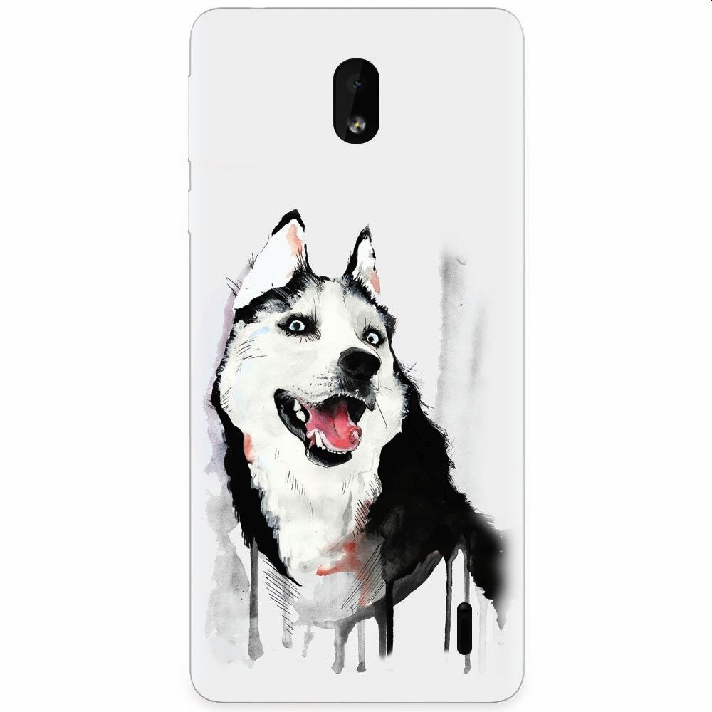 Husa silicon pentru Nokia 1 Plus, Husky Dog Watercolor Illustration