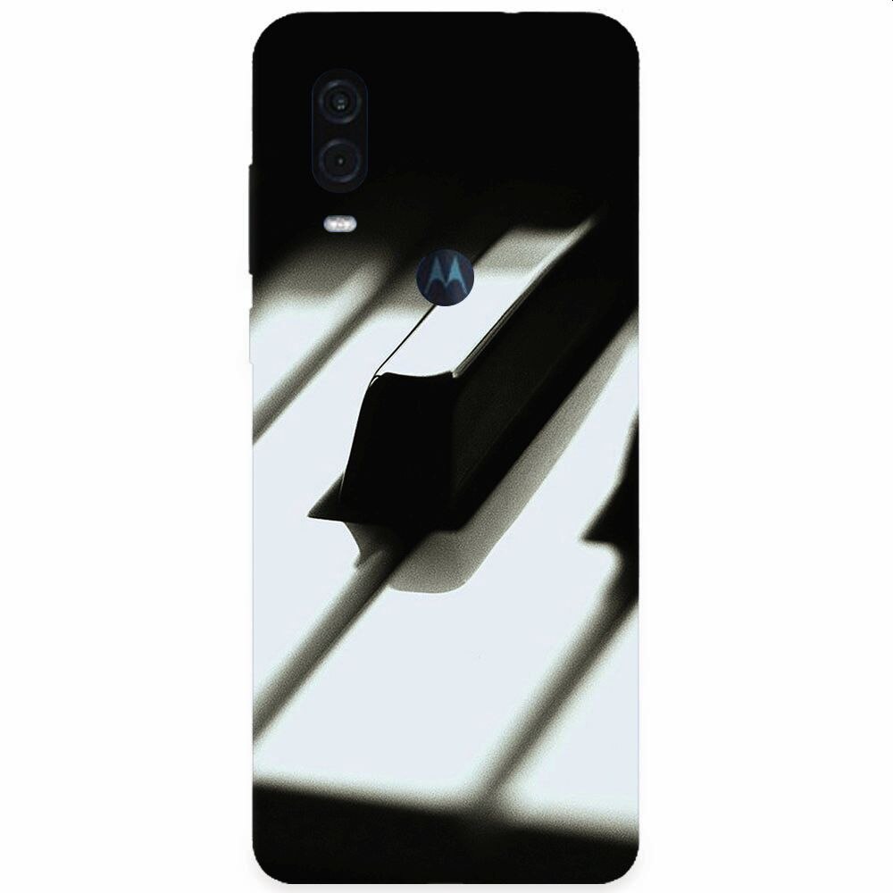 Husa silicon pentru Motorola One Vision, Piano Key Close Up Macro