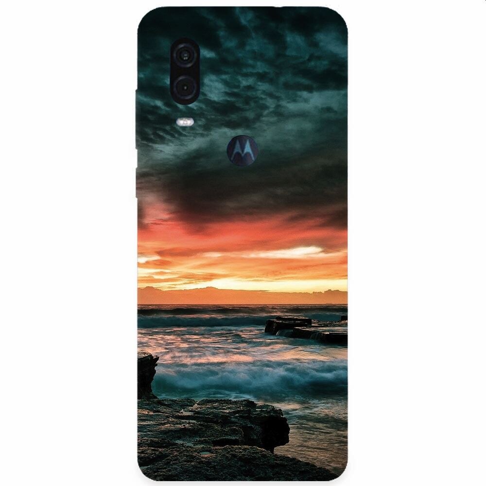 Husa silicon pentru Motorola One Vision, Dramatic Rocky Beach Shore Sunset