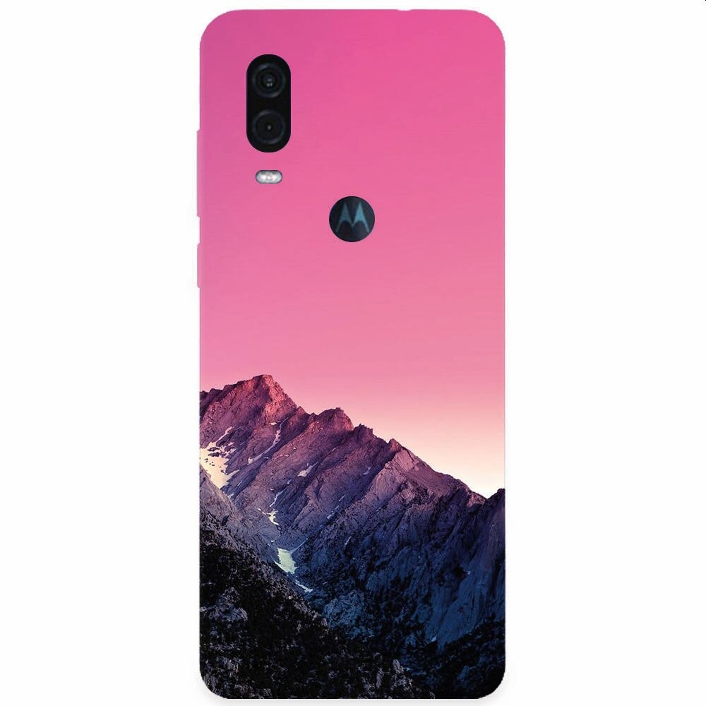 Husa silicon pentru Motorola One Vision, Mountain Peak Pink Gradient Effect