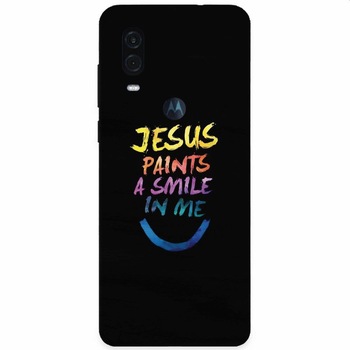 Husa silicon pentru Motorola One Vision, Jesus Paints A Smile In Me Husa silicon pentru Motorola One Vision, Jesus Paints A Smile In Me