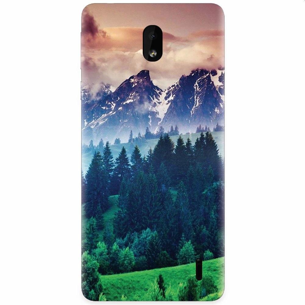 Husa silicon pentru Nokia 1 Plus, Forest Hills Snowy Mountains And Sunset Clouds