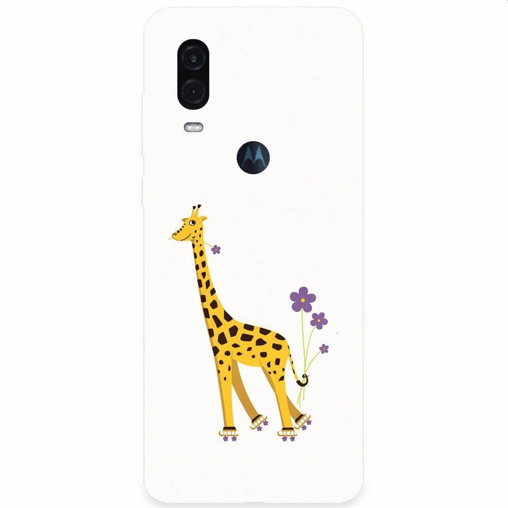 Husa silicon pentru Motorola One Vision, Rollerskating Girafe Illustration
