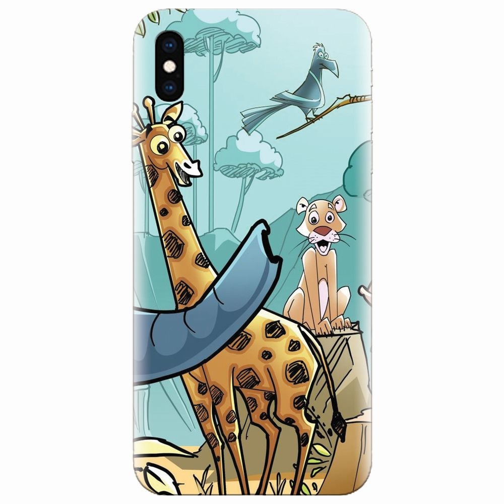 Husa silicon pentru Apple Iphone XS, Children Drawings Elephants Giraffes Lions