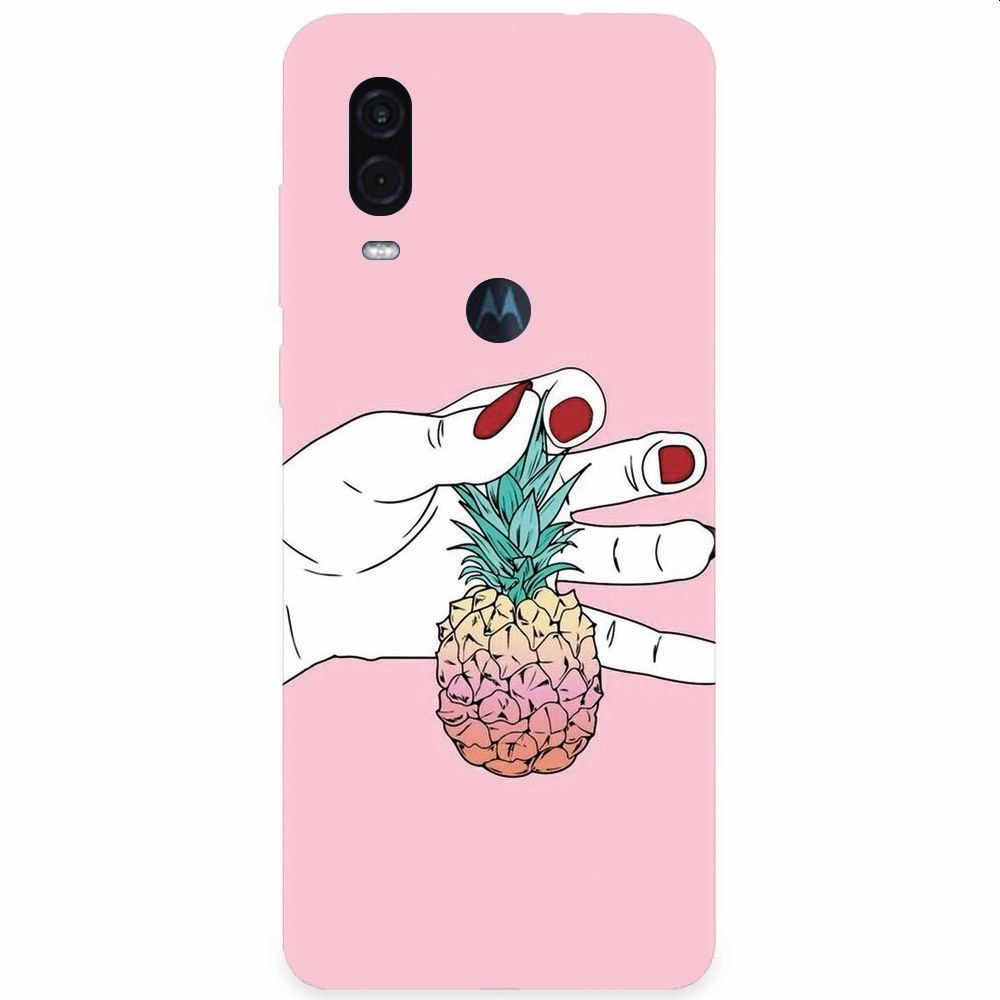Husa silicon pentru Motorola One Vision, Rainbow Pinepple