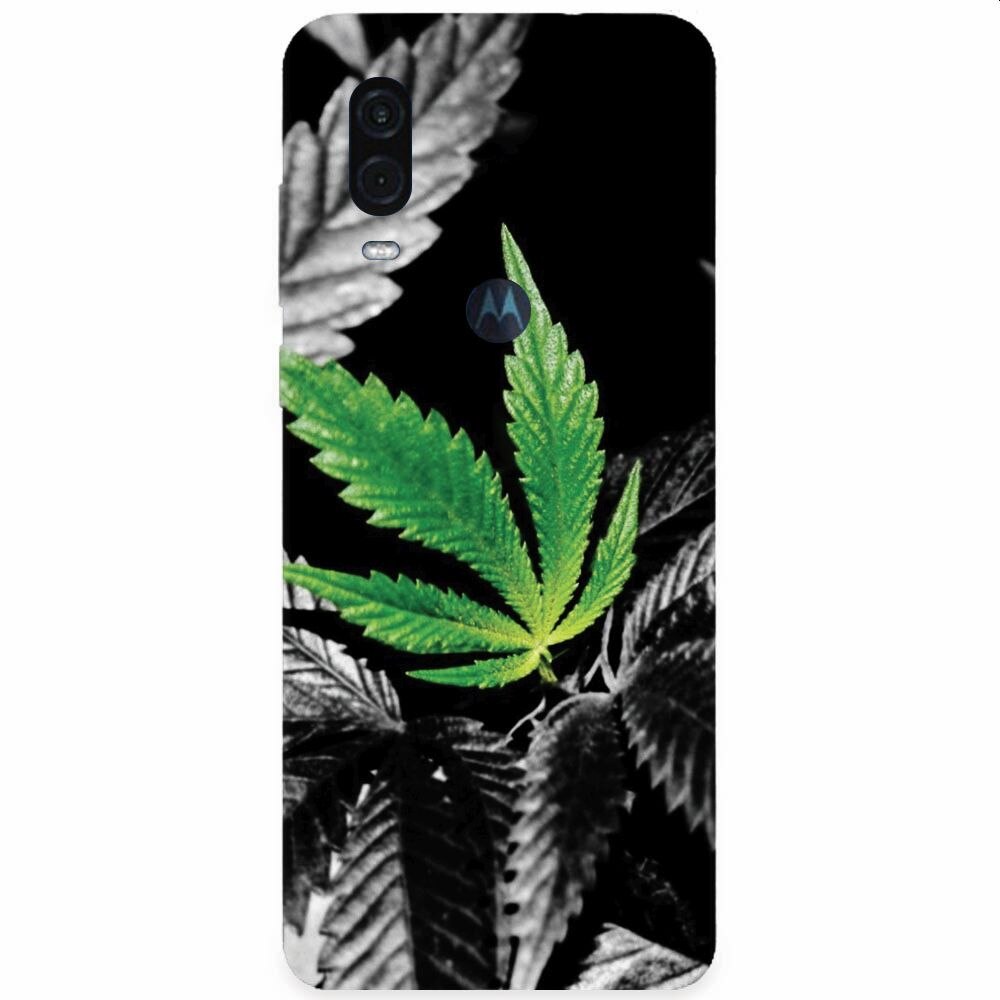 Husa silicon pentru Motorola One Vision, Trippy Pot Leaf Green