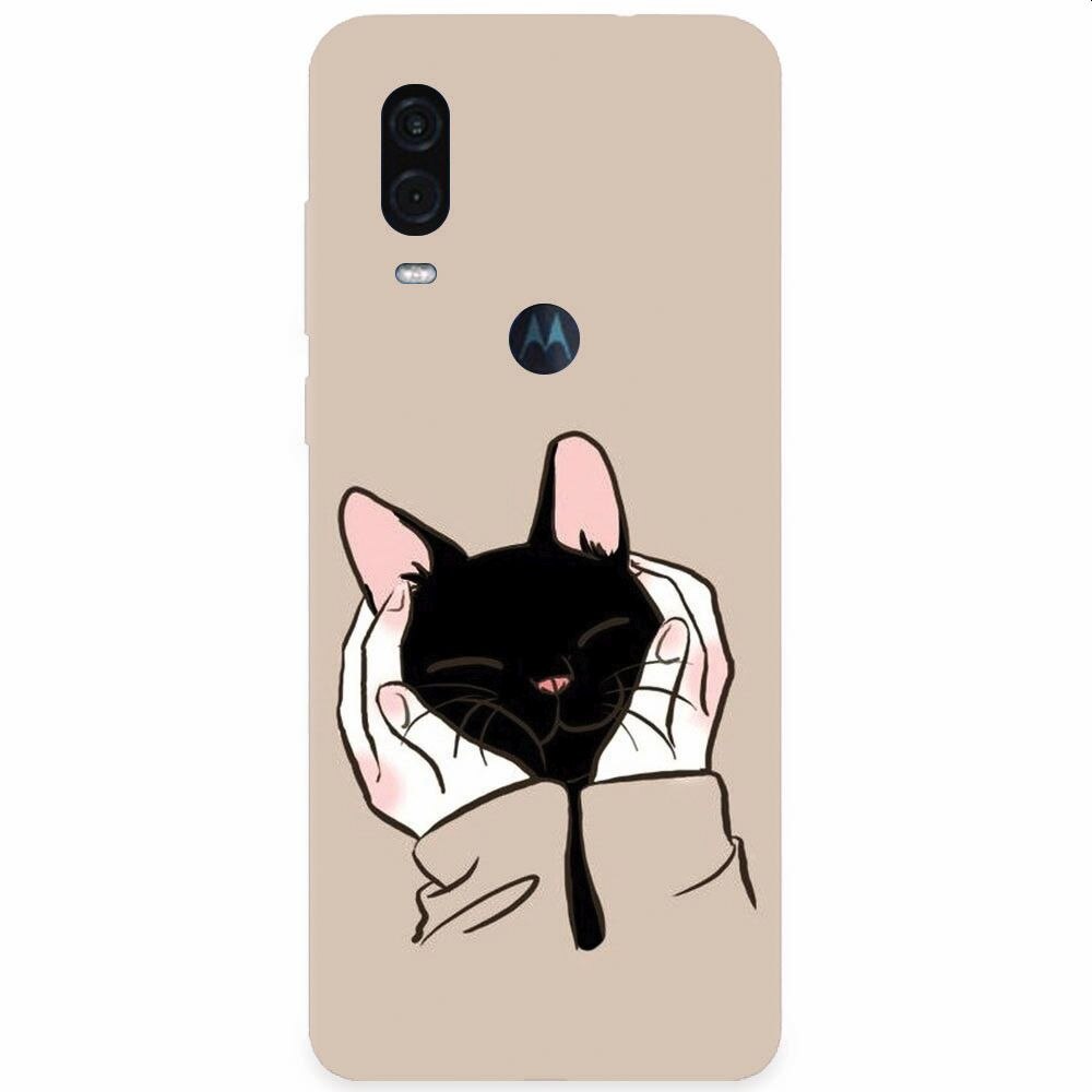 Husa silicon pentru Motorola One Vision, Th Black Cat In Hands