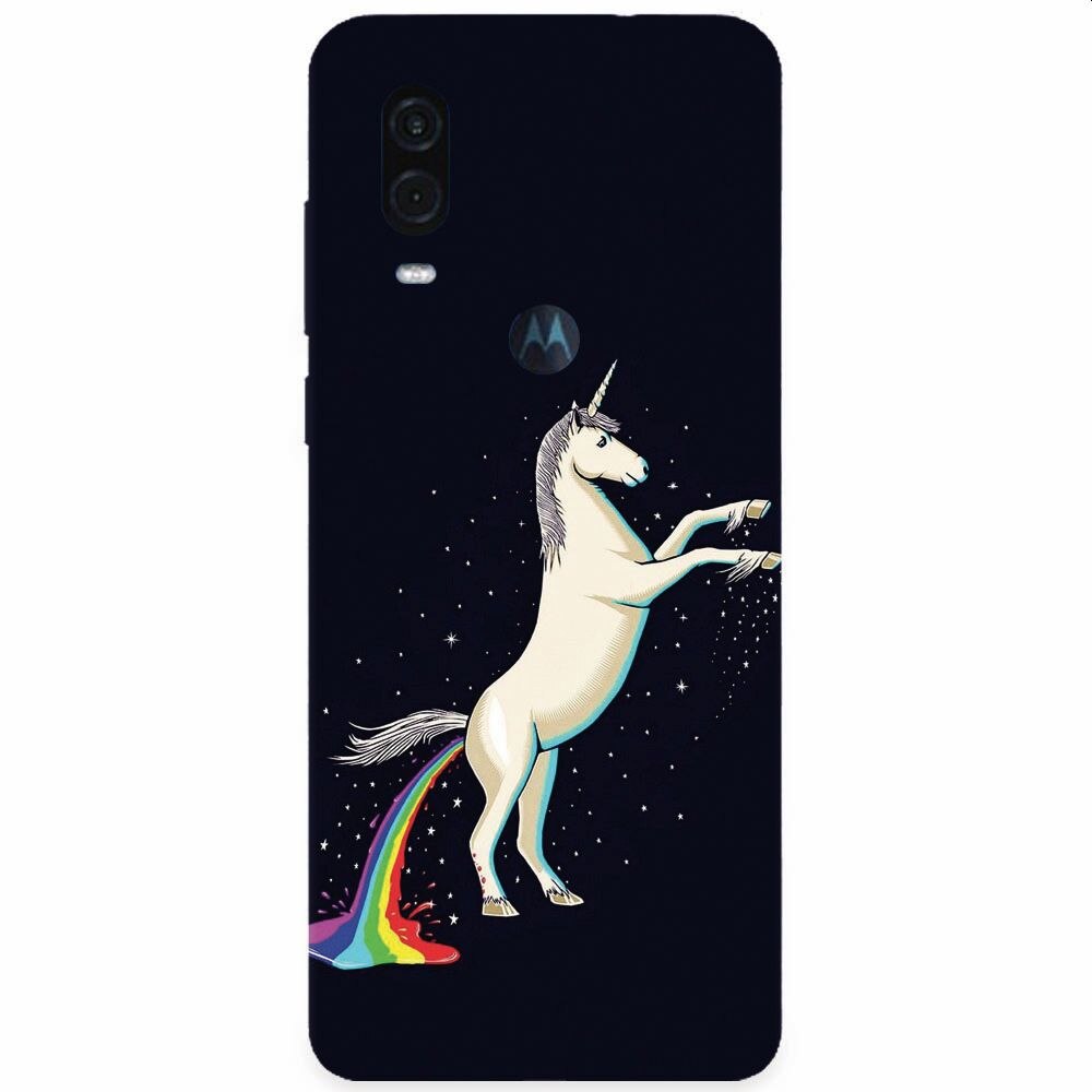 Husa silicon pentru Motorola One Vision, Unicorn Shitting Rainbows