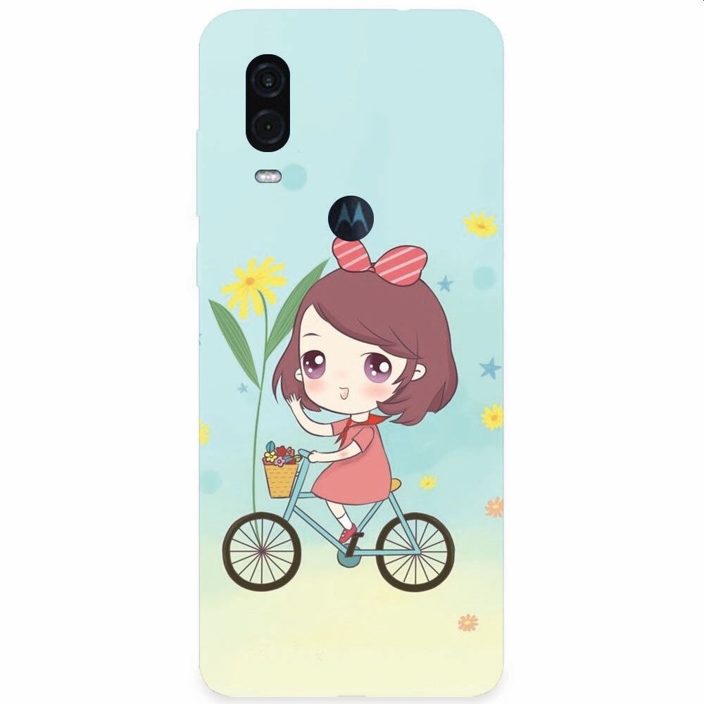 Husa silicon pentru Motorola One Vision, Girl And Bike